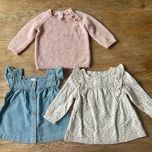 Carter’s Baby Girl Bundle • 3 Pieces • Dresses + Knit Sweater • Size 6 Months